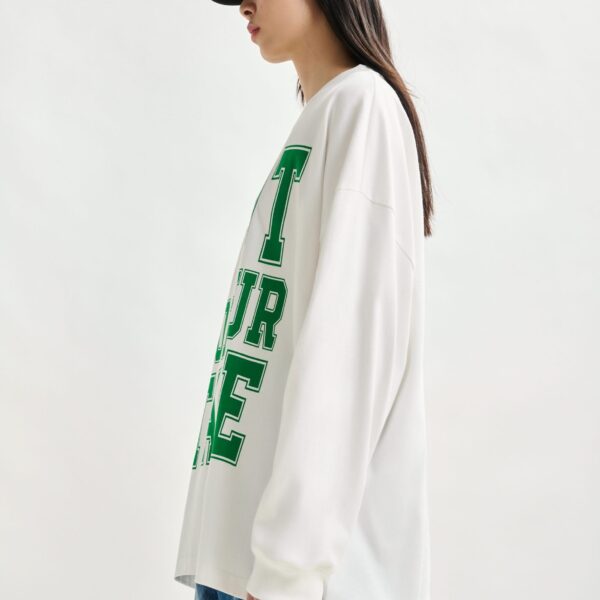 Essentiel Antwerp Off-white and green printed organic cotton long-sleeve T-shirt - Essentiel Antwerp Shirts - Colorful Belgian Design - Shop at Coveti