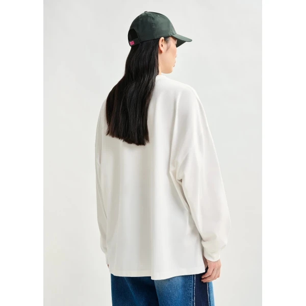 Essentiel Antwerp Off-white and green printed organic cotton long-sleeve T-shirt Top, view 4