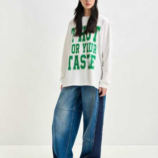 Essentiel Antwerp Off-white and green printed organic cotton long-sleeve T-shirt - Essentiel Antwerp Shirts - Colorful Belgian Design - Shop at Coveti