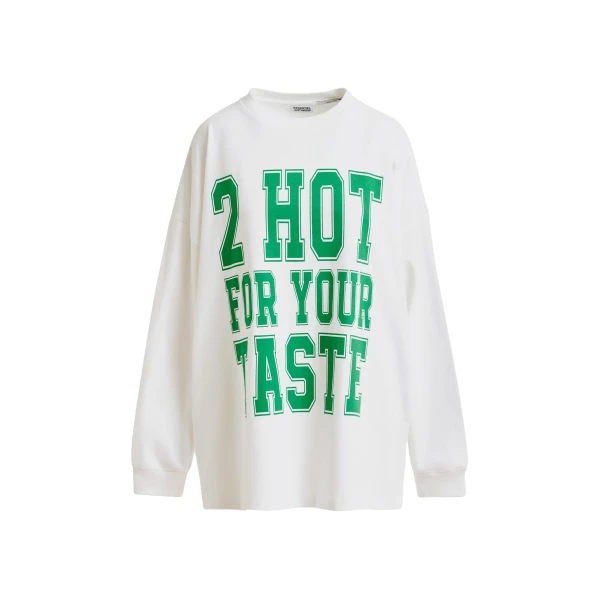 Essentiel Antwerp Off-white and green printed organic cotton long-sleeve T-shirt - Essentiel Antwerp Shirts - Colorful Belgian Design - Shop at Coveti