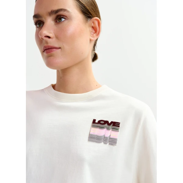 Essentiel Antwerp Off-white and multicolor cotton T-shirt with sequin embroidery Top, view 3