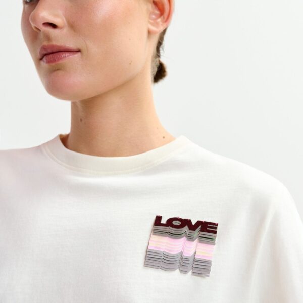 Essentiel Antwerp Off-white and multicolor cotton T-shirt with sequin embroidery - Essentiel Antwerp Shirts - Colorful Belgian Design - Shop at Coveti