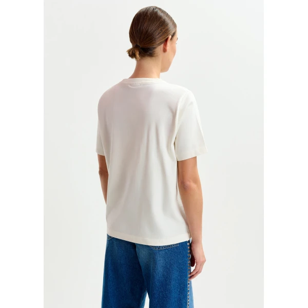 Essentiel Antwerp Off-white and multicolor cotton T-shirt with sequin embroidery Top, view 4
