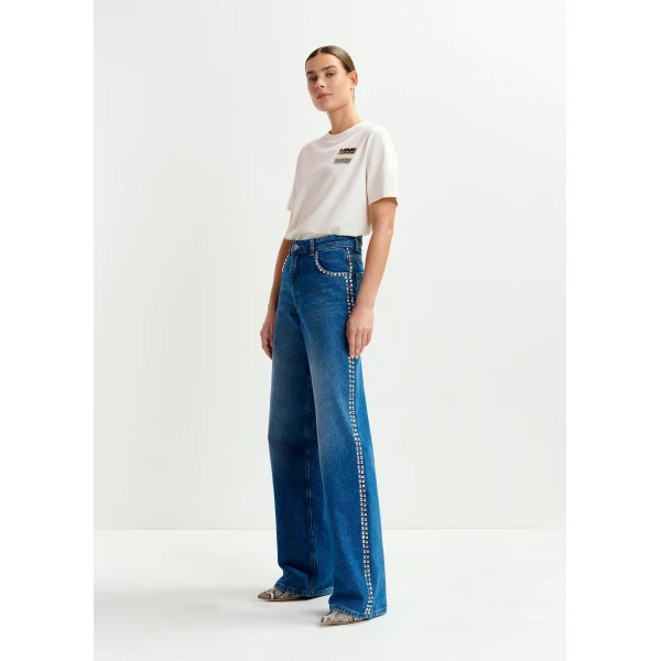 Essentiel Antwerp Off-white and multicolor cotton T-shirt with sequin embroidery Top, view 5