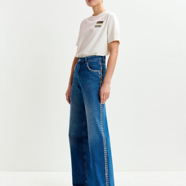 Essentiel Antwerp Off-white and multicolor cotton T-shirt with sequin embroidery - Essentiel Antwerp Shirts - Colorful Belgian Design - Shop at Coveti