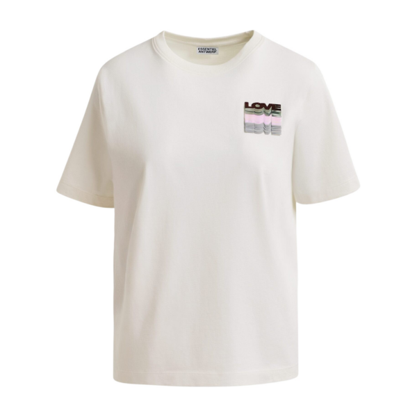 Essentiel Antwerp Off-white and multicolor cotton T-shirt with sequin embroidery - Essentiel Antwerp Shirts - Colorful Belgian Design - Shop at Coveti