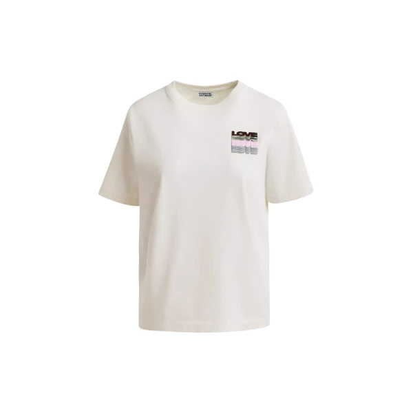 Essentiel Antwerp Off-white and multicolor cotton T-shirt with sequin embroidery - Essentiel Antwerp Shirts - Colorful Belgian Design - Shop at Coveti