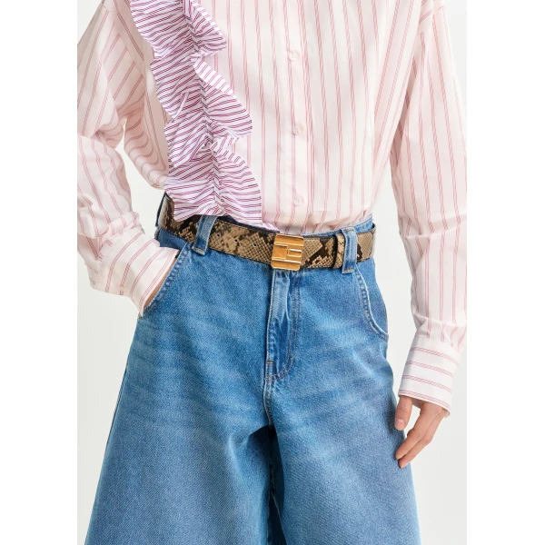 Essentiel Antwerp Off-white and red striped cotton shirt with ruffle detail, view 5