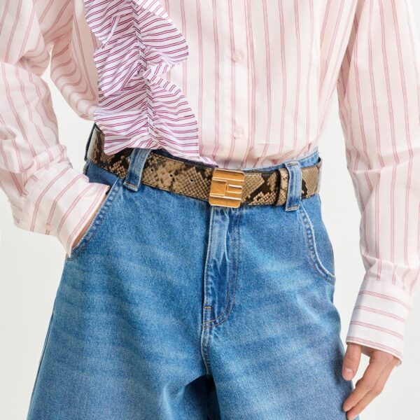 Essentiel Antwerp Off-white and red striped cotton shirt with ruffle detail - Essentiel Antwerp Shirts - Colorful Belgian Design - Shop at Coveti