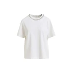 Essentiel Antwerp Off-white and silver cotton T-shirt with metallic pearl-style embellishments - Essentiel Antwerp Shirts - Colorful Belgian Design - Shop at Coveti