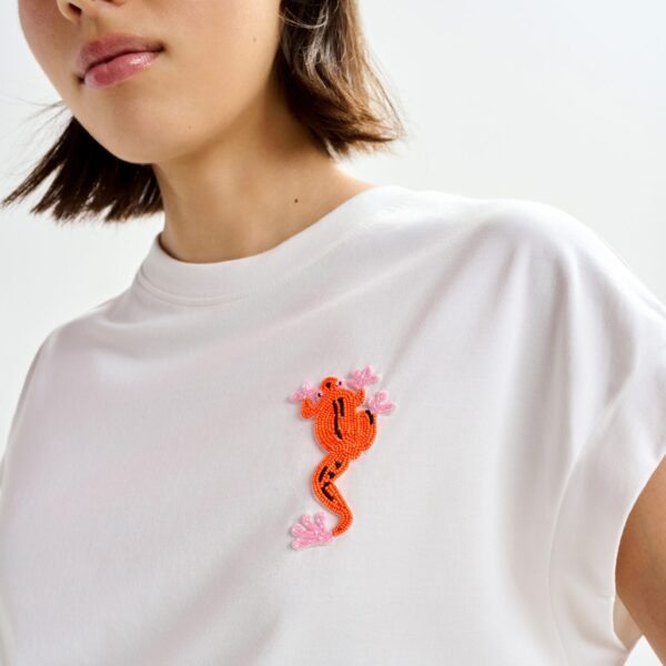 Essentiel Antwerp Off-white cotton T-shirt with bead embroidery - Essentiel Antwerp Shirts - Colorful Belgian Design - Shop at Coveti