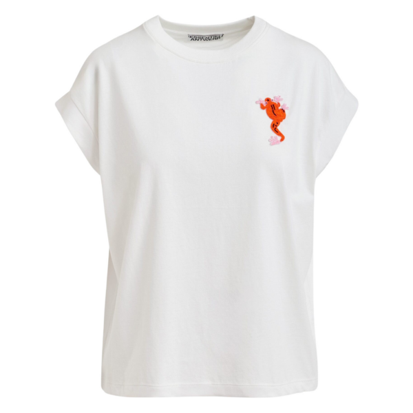 Essentiel Antwerp Off-white cotton T-shirt with bead embroidery - Essentiel Antwerp Shirts - Colorful Belgian Design - Shop at Coveti