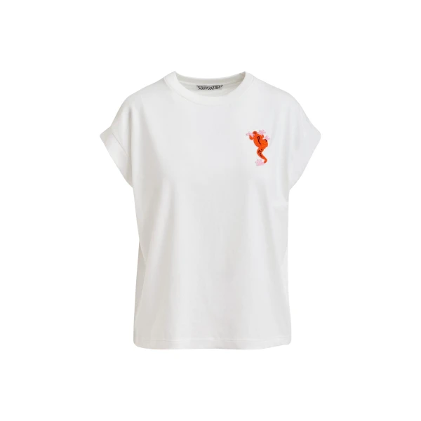 Essentiel Antwerp Off-white cotton T-shirt with bead embroidery - Essentiel Antwerp Shirts - Colorful Belgian Design - Shop at Coveti