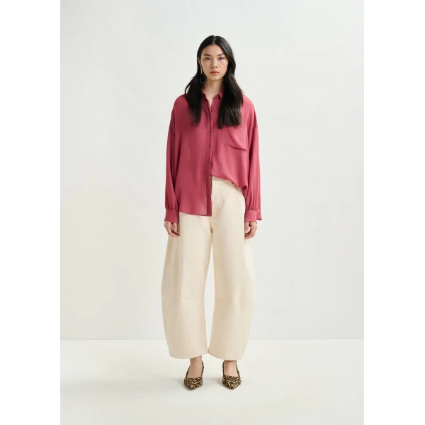 Essentiel Antwerp Off-white cotton cropped barrel-leg jeans, view 2