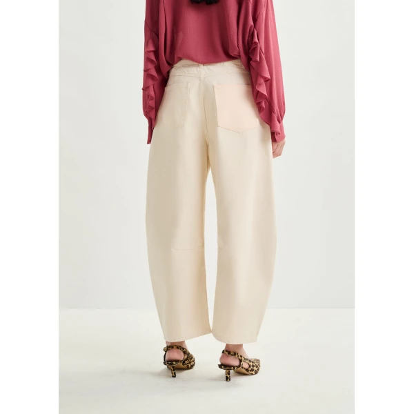 Essentiel Antwerp Off-white cotton cropped barrel-leg jeans, view 5