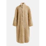 Essentiel Antwerp Off-white oversized faux shearling coat with stand-up collar - Essentiel Antwerp Coats - Colorful Belgian Design - Shop at Coveti
