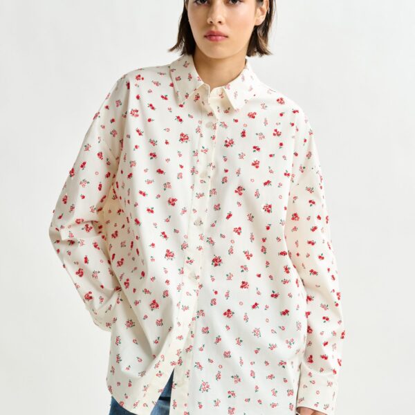 red and green floral-print cotton-blend shirt - Essentiel Antwerp Shirts - Colorful Belgian Design - Shop at Coveti