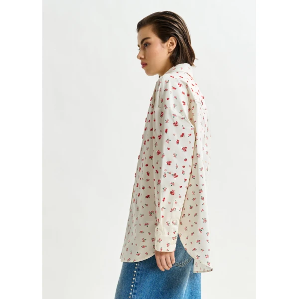 Essentiel Antwerp Off-white, red and green floral-print cotton-blend shirt, view 3