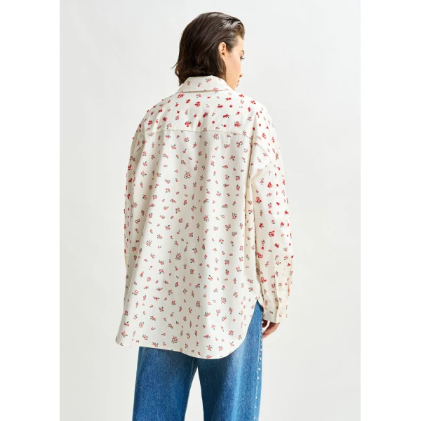 Essentiel Antwerp Off-white, red and green floral-print cotton-blend shirt, view 4