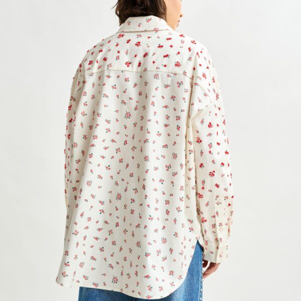 red and green floral-print cotton-blend shirt - Essentiel Antwerp Shirts - Colorful Belgian Design - Shop at Coveti