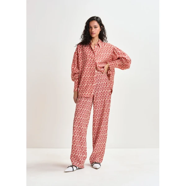 Essentiel Antwerp Orange and beige barrel-leg printed pants, view 2