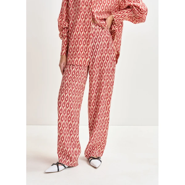 Essentiel Antwerp Orange and beige barrel-leg printed pants, view 3