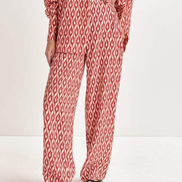 Essentiel Antwerp Orange and beige barrel-leg printed pants - Essentiel Antwerp Pants - Colorful Belgian Design - Shop at Coveti