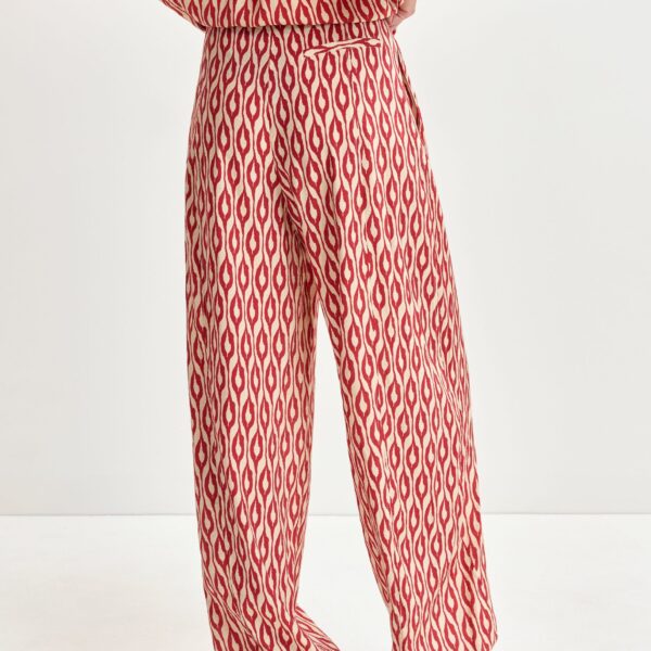 Essentiel Antwerp Orange and beige barrel-leg printed pants - Essentiel Antwerp Pants - Colorful Belgian Design - Shop at Coveti