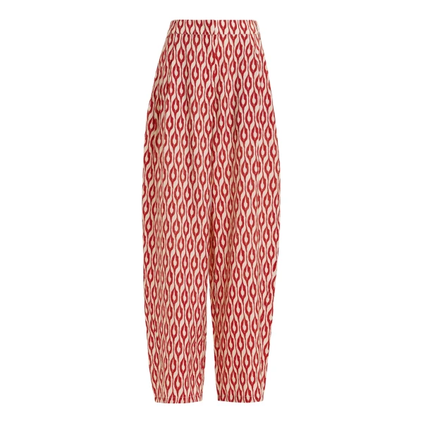Essentiel Antwerp Orange and beige barrel-leg printed pants - Essentiel Antwerp Pants - Colorful Belgian Design - Shop at Coveti