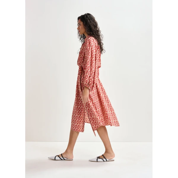 Essentiel Antwerp Orange and beige printed oversized shirt dress with voluminous sleeves, view 3