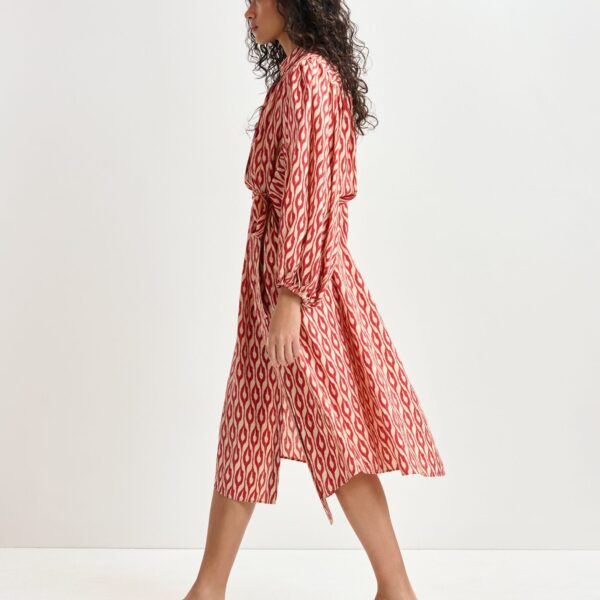 Essentiel Antwerp Orange and beige printed oversized shirt dress with voluminous sleeves - Essentiel Antwerp Dresses - Colorful Belgian Design - Shop at Coveti