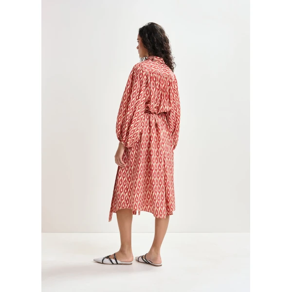 Essentiel Antwerp Orange and beige printed oversized shirt dress with voluminous sleeves, view 4