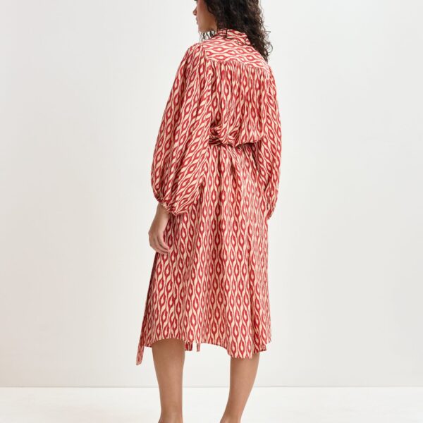 Essentiel Antwerp Orange and beige printed oversized shirt dress with voluminous sleeves - Essentiel Antwerp Dresses - Colorful Belgian Design - Shop at Coveti