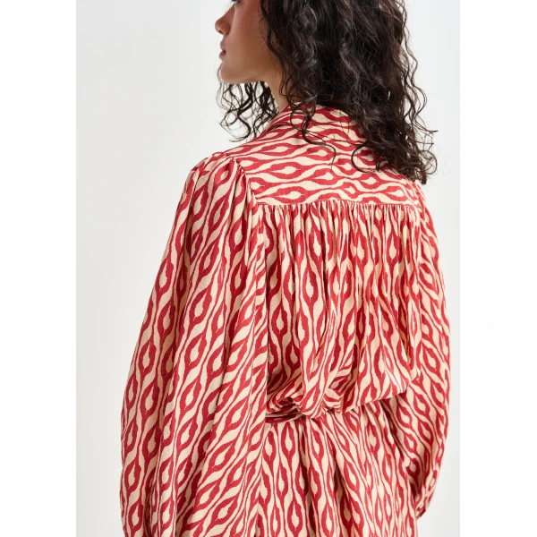 Essentiel Antwerp Orange and beige printed oversized shirt dress with voluminous sleeves, view 5