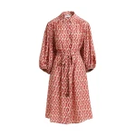 Essentiel Antwerp Orange and beige printed oversized shirt dress with voluminous sleeves - Essentiel Antwerp Dresses - Colorful Belgian Design - Shop at Coveti