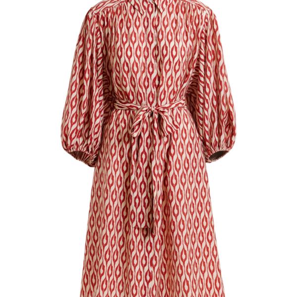 Essentiel Antwerp Orange and beige printed oversized shirt dress with voluminous sleeves - Essentiel Antwerp Dresses - Colorful Belgian Design - Shop at Coveti