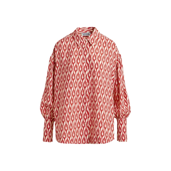 Essentiel Antwerp Orange and beige printed shirt - Essentiel Antwerp Shirts - Colorful Belgian Design - Shop at Coveti