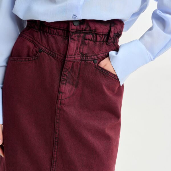 Essentiel Antwerp Overdyed Burdundy midi skirt with paperbag waist - Essentiel Antwerp Skirts - Colorful Belgian Design - Shop at Coveti