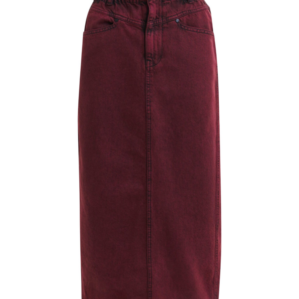 Essentiel Antwerp Overdyed Burdundy midi skirt with paperbag waist - Essentiel Antwerp Skirts - Colorful Belgian Design - Shop at Coveti