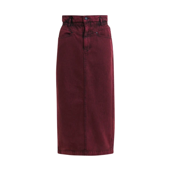 Essentiel Antwerp Overdyed Burdundy midi skirt with paperbag waist - Essentiel Antwerp Skirts - Colorful Belgian Design - Shop at Coveti