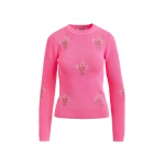 Essentiel Antwerp Pink knitted sweater with floral embroideries - Essentiel Antwerp Knitwear - Colorful Belgian Design - Shop at Coveti