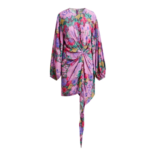 Essentiel Antwerp Purple and multicolor gathered mini dress with draped skirt - Essentiel Antwerp Dresses - Colorful Belgian Design - Shop at Coveti