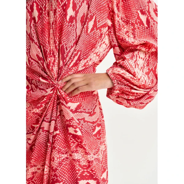 Essentiel Antwerp Red and orange gathered mini dress with draped skirt, view 3