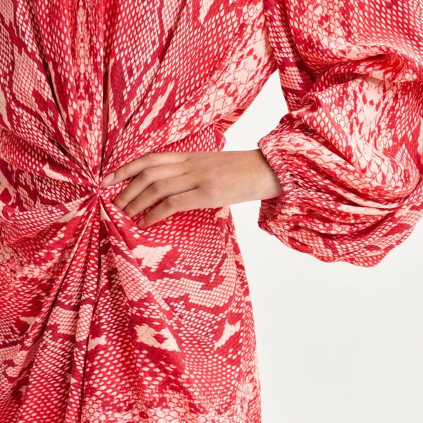Essentiel Antwerp Red and orange gathered mini dress with draped skirt - Essentiel Antwerp Dresses - Colorful Belgian Design - Shop at Coveti