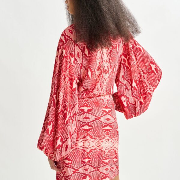 Essentiel Antwerp Red and orange gathered mini dress with draped skirt - Essentiel Antwerp Dresses - Colorful Belgian Design - Shop at Coveti