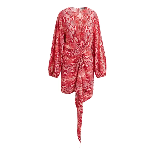 Essentiel Antwerp Red and orange gathered mini dress with draped skirt - Essentiel Antwerp Dresses - Colorful Belgian Design - Shop at Coveti