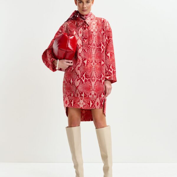 Essentiel Antwerp Red and orange snakeprint minidress - Essentiel Antwerp Dresses - Colorful Belgian Design - Shop at Coveti