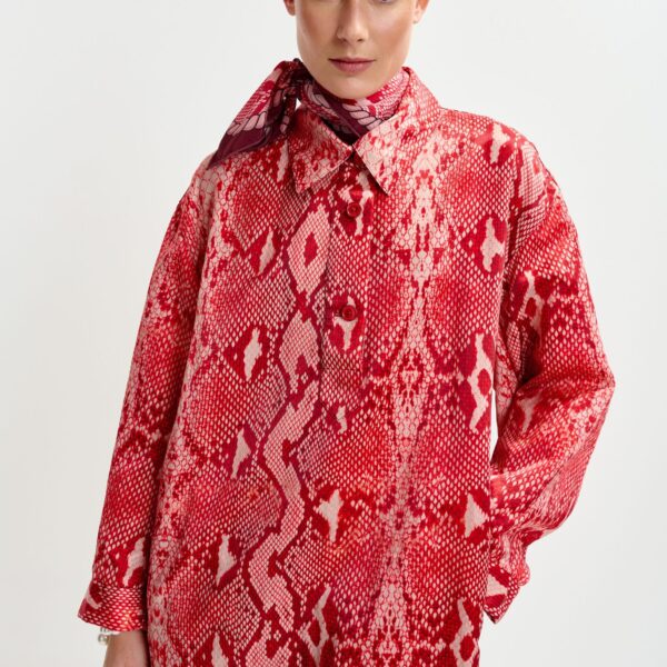 Essentiel Antwerp Red and orange snakeprint minidress - Essentiel Antwerp Dresses - Colorful Belgian Design - Shop at Coveti