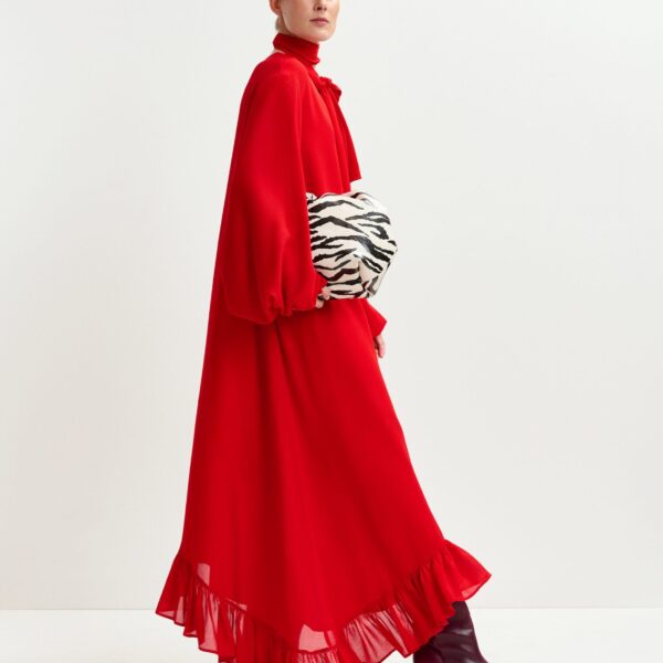 Essentiel Antwerp Red asymmetrical ruffle-hem maxi dress with pussy-bow tie - Essentiel Antwerp Dresses - Colorful Belgian Design - Shop at Coveti
