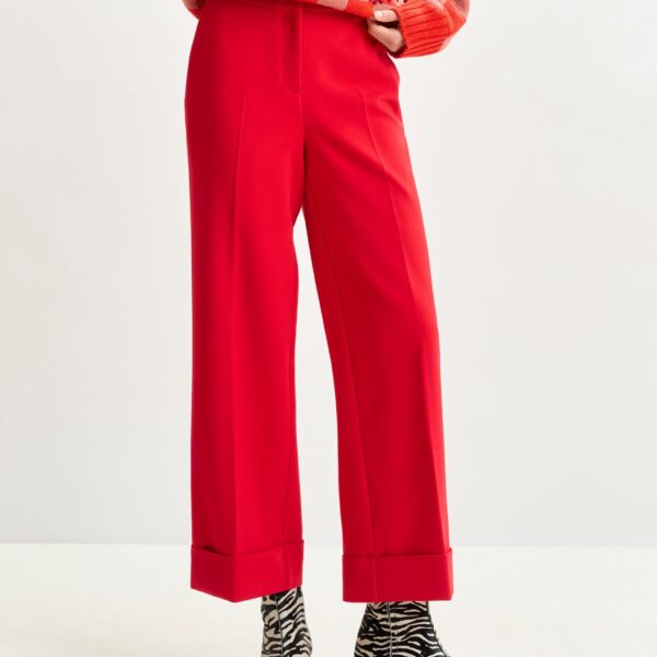 Essentiel Antwerp Red cropped pants with folded cuffs - Essentiel Antwerp Pants - Colorful Belgian Design - Shop at Coveti